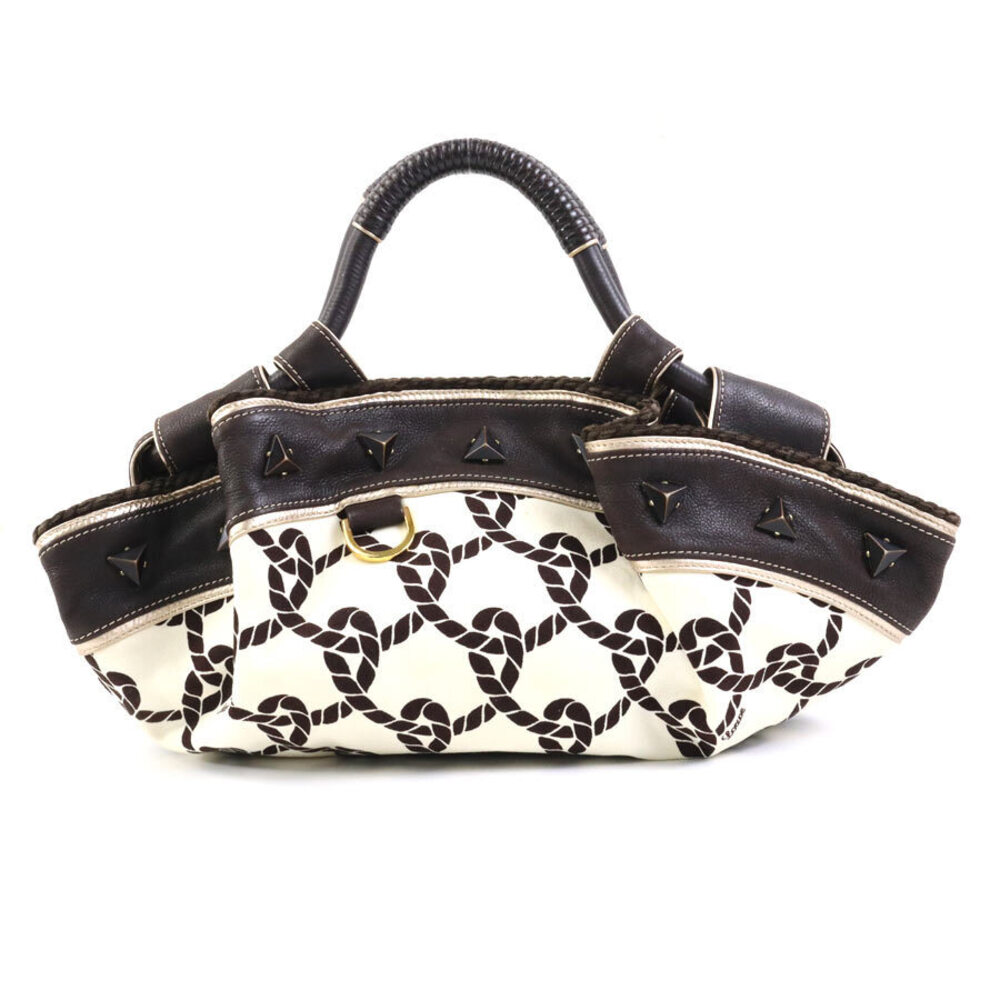 Loewe Nappa Aire canvas leather handbag off white dark brown